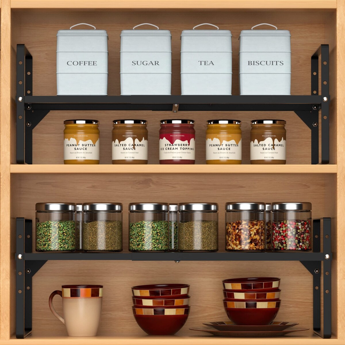 Expandable Cabinet Shelf Organizer Rack,Adjustable Height Large Stackable Kitchen Cupboard Cabinet