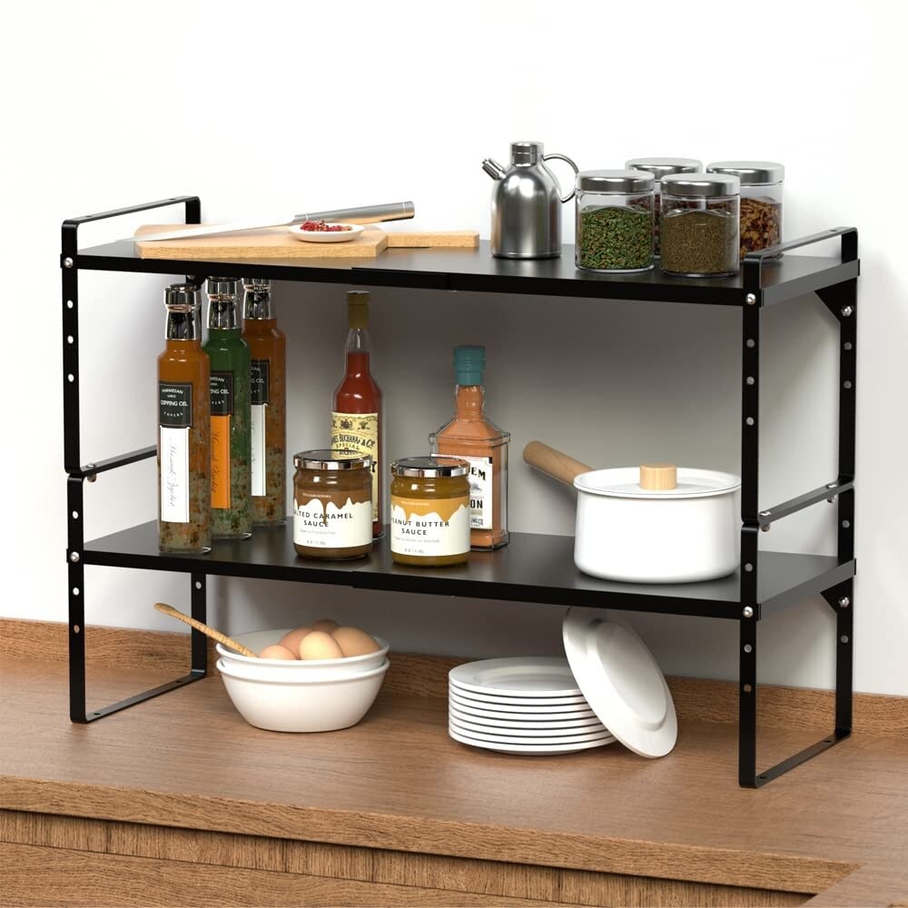 Expandable Cabinet Shelf Organizer Rack,Adjustable Height Large Stackable Kitchen Cupboard Cabinet
