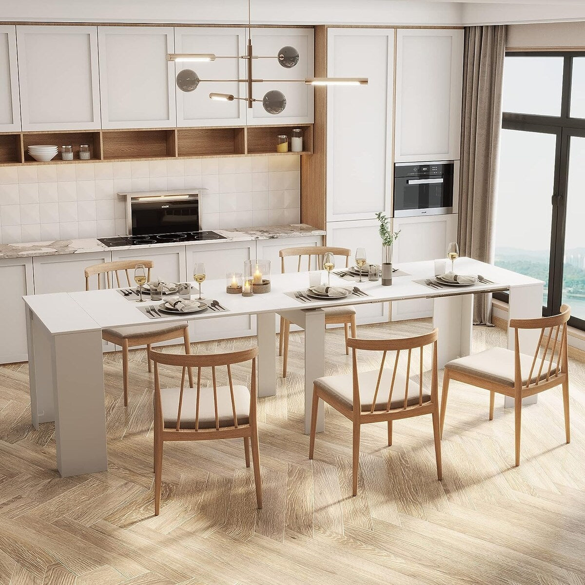 Expandable Dining Table for 6-12 Person, White Extendable Dining Room Table - N/A