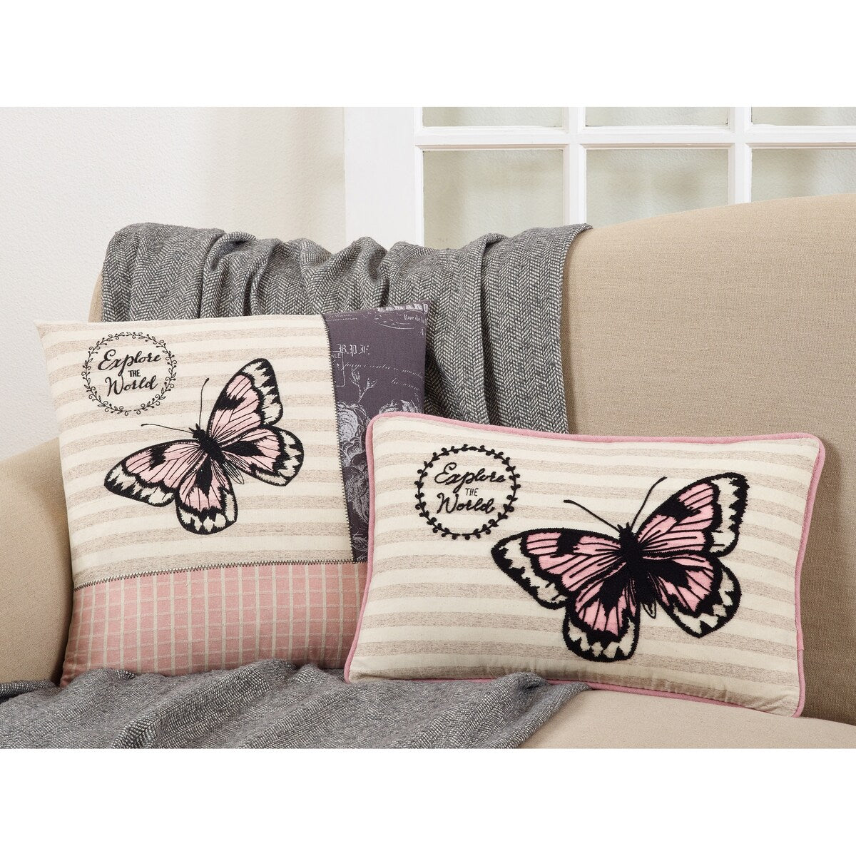 Explore the World Butterfly Throw Pillow Cover (Set of 2)