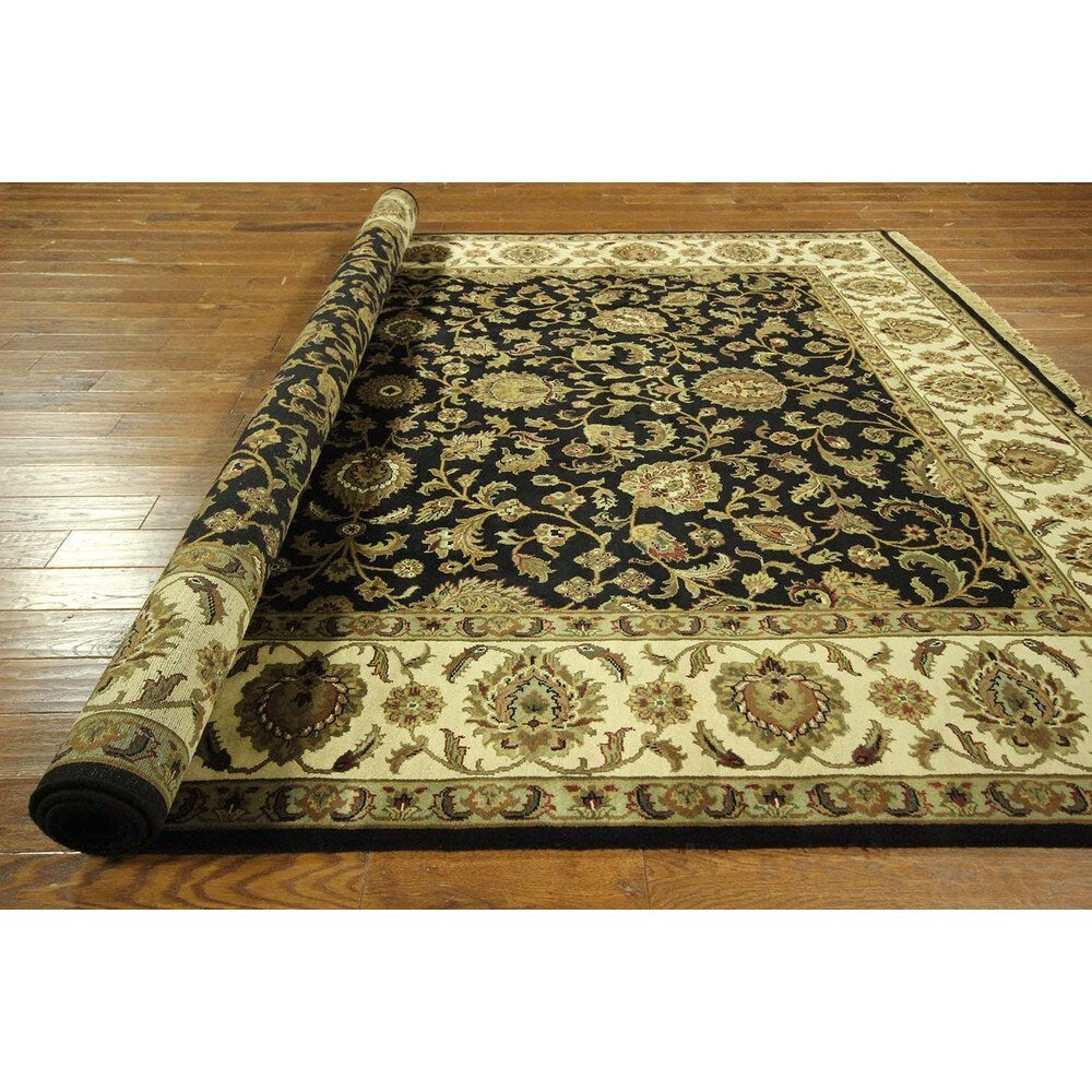 Exquisite Black/ Ivory Oriental Hand-knotted Wool Rajasthan Area Rug (9' x 12')