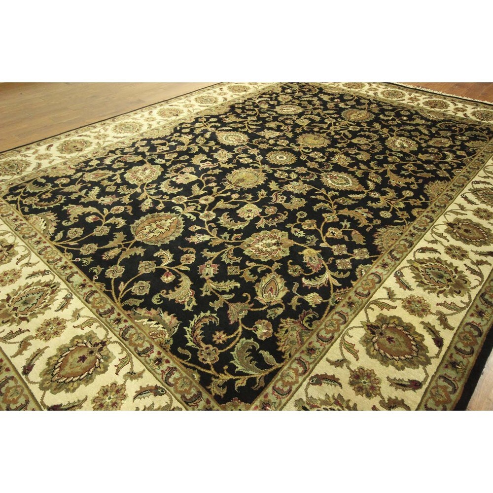 Exquisite Black/ Ivory Oriental Hand-knotted Wool Rajasthan Area Rug (9' x 12')