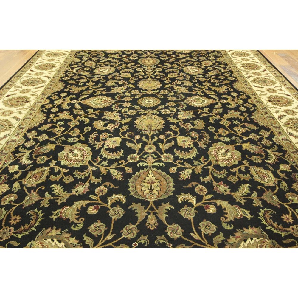 Exquisite Black/ Ivory Oriental Hand-knotted Wool Rajasthan Area Rug (9' x 12')