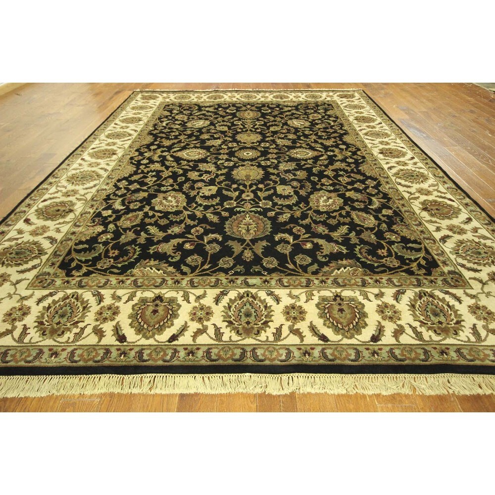 Exquisite Black/ Ivory Oriental Hand-knotted Wool Rajasthan Area Rug (9' x 12')