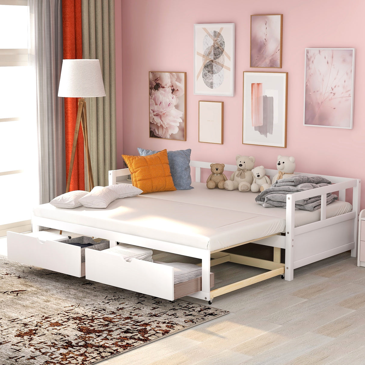 Extendable Bed Daybed with Two Drawers