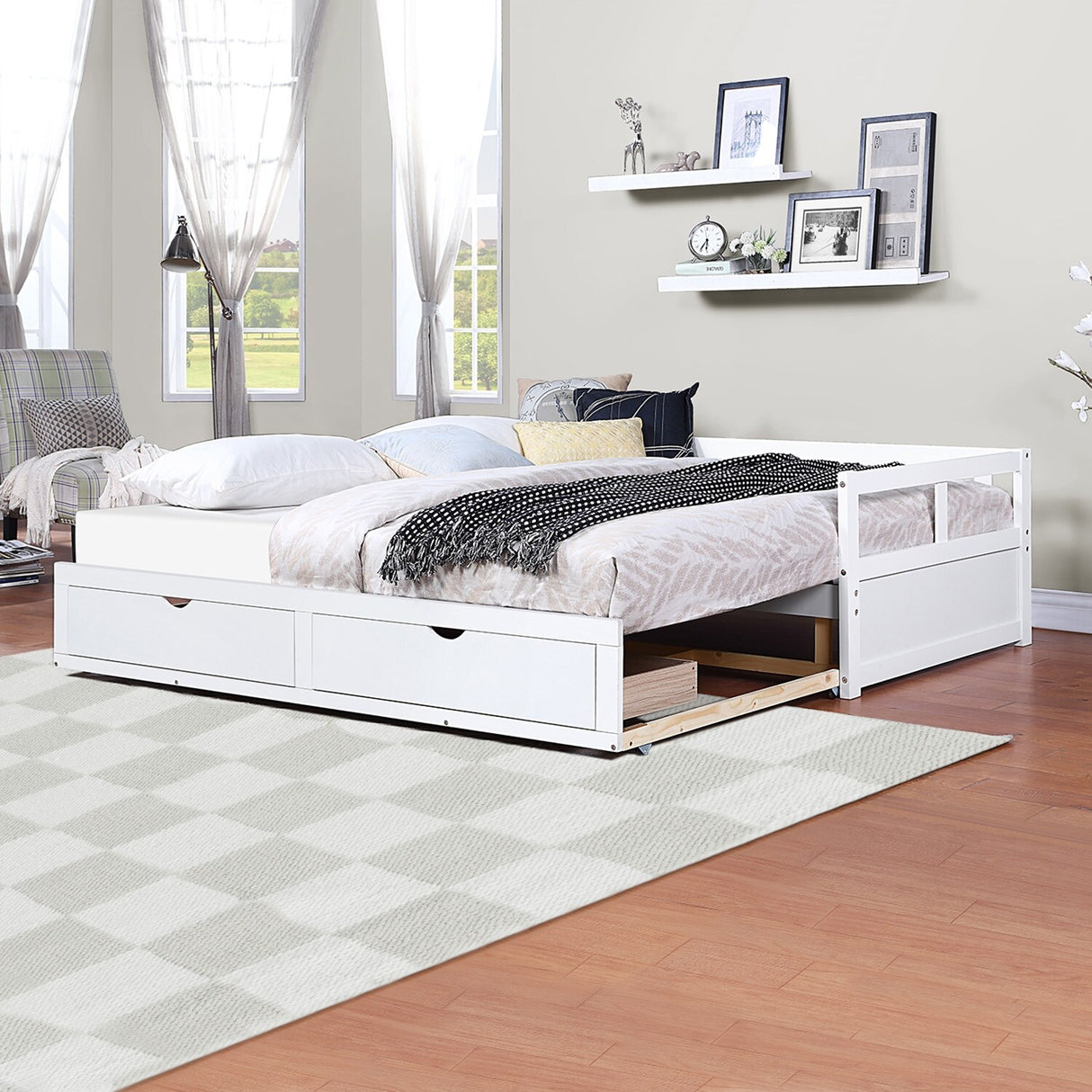 Extendable Bed Daybed with Two Drawers