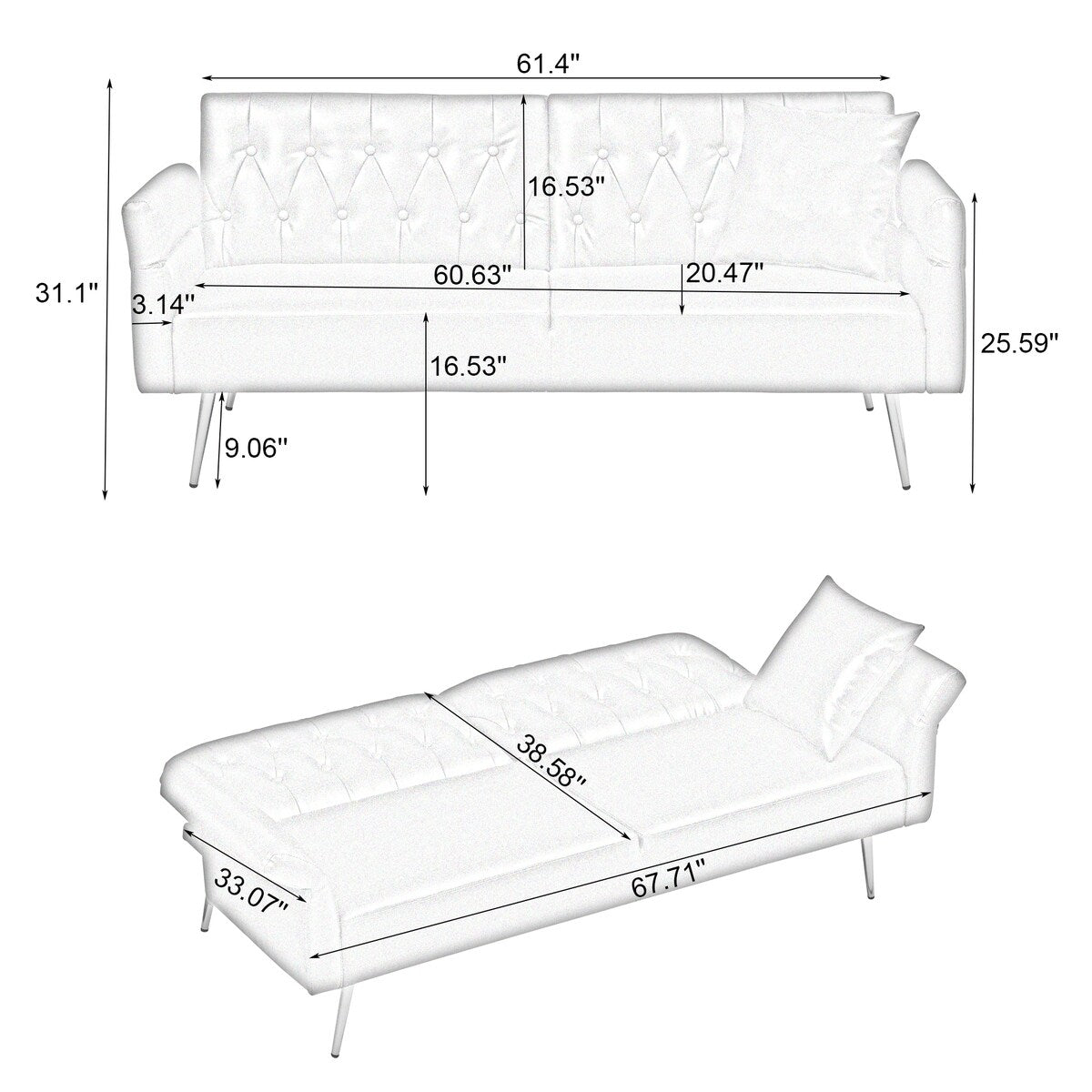 Extra Comfort Modern Style Faux Leather Sofa Bed with Adjustable Backrest and Armrest