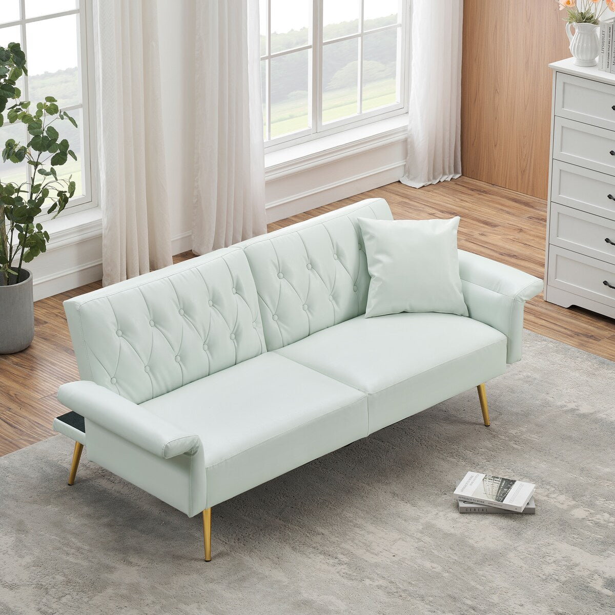 Extra Comfort Modern Style Faux Leather Sofa Bed with Adjustable Backrest and Armrest