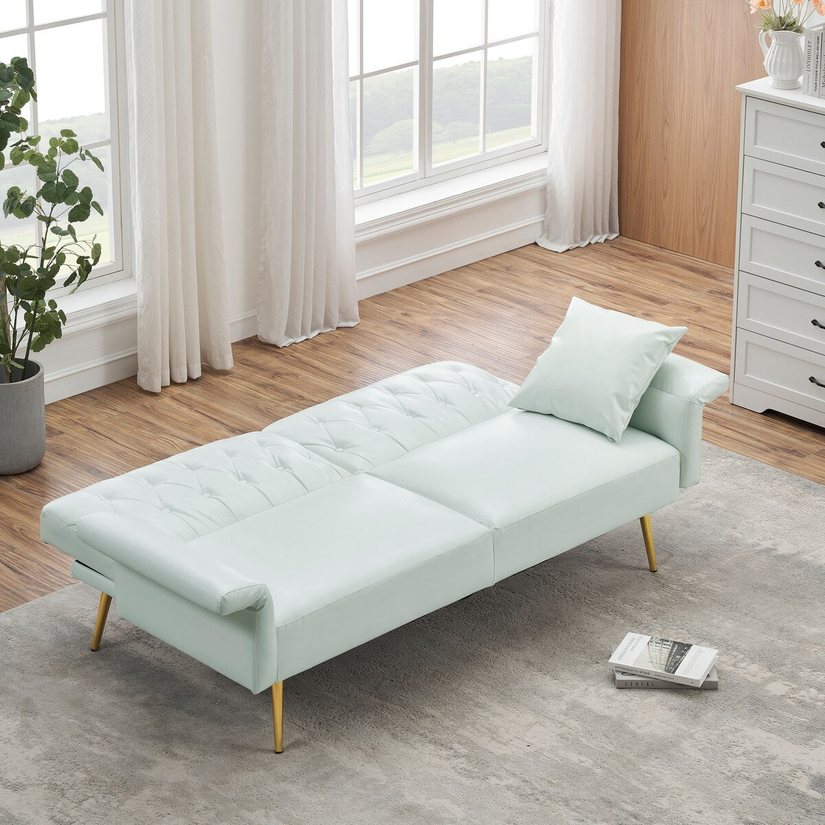 Extra Comfort Modern Style Faux Leather Sofa Bed with Adjustable Backrest and Armrest