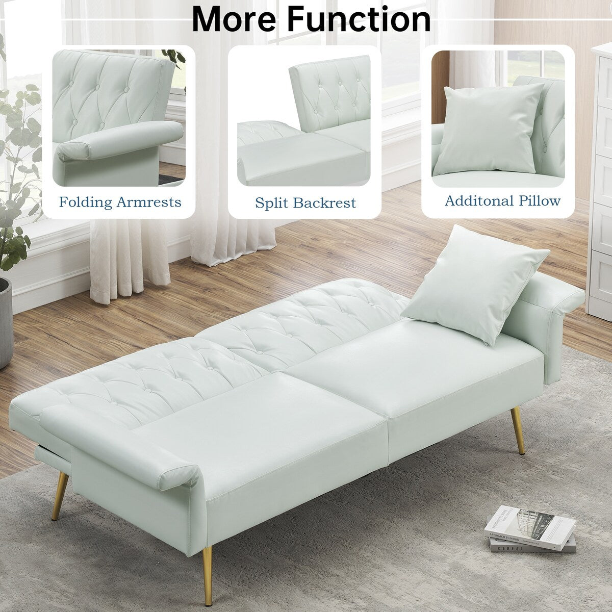 Extra Comfort Modern Style Faux Leather Sofa Bed with Adjustable Backrest and Armrest
