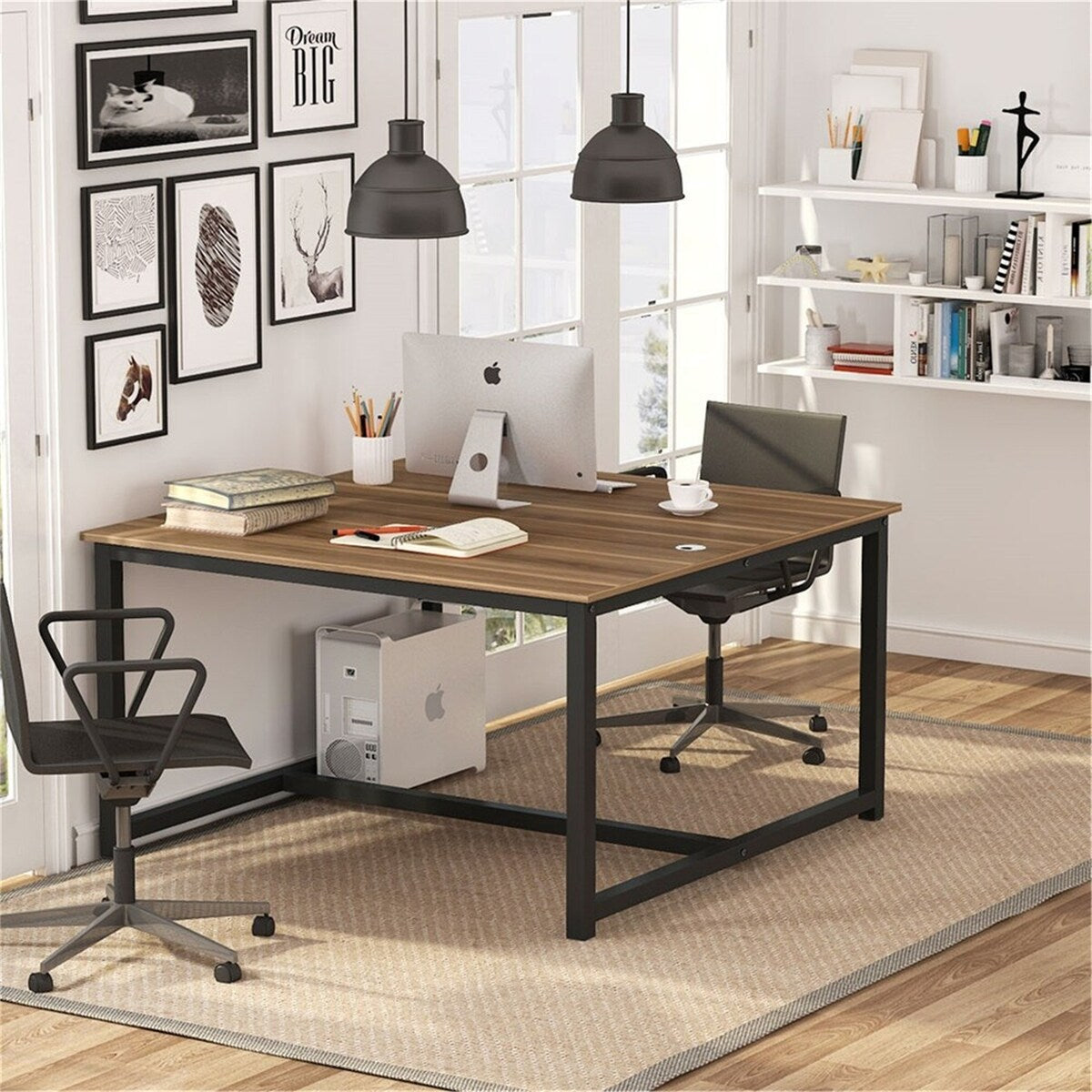 Extra Large Double Computer Desk with Shelves,Two Person Desk