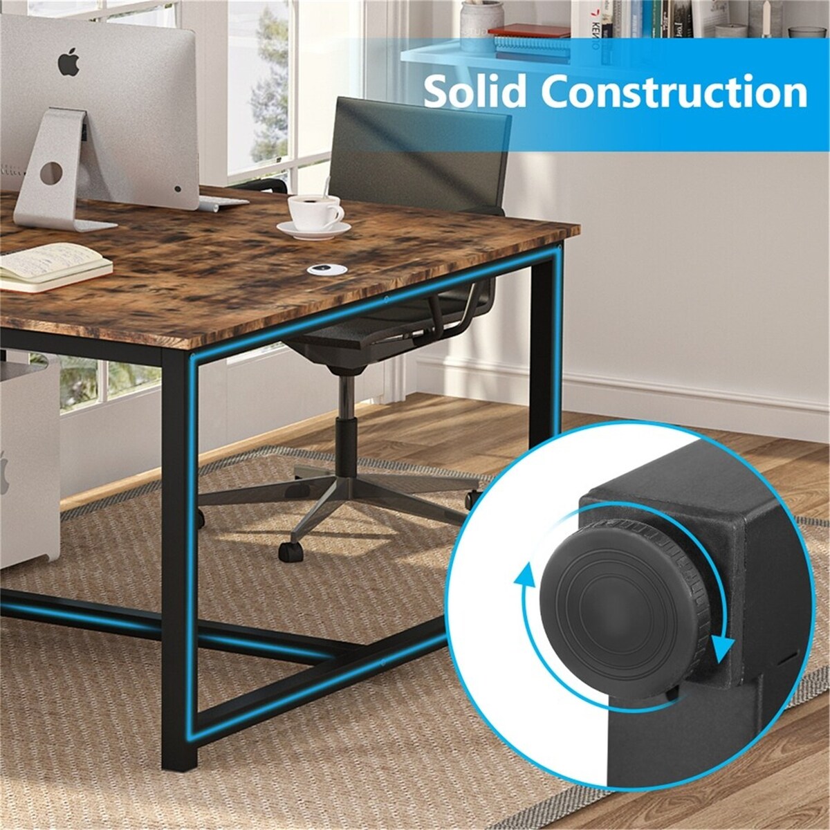Extra Large Double Computer Desk with Shelves,Two Person Desk