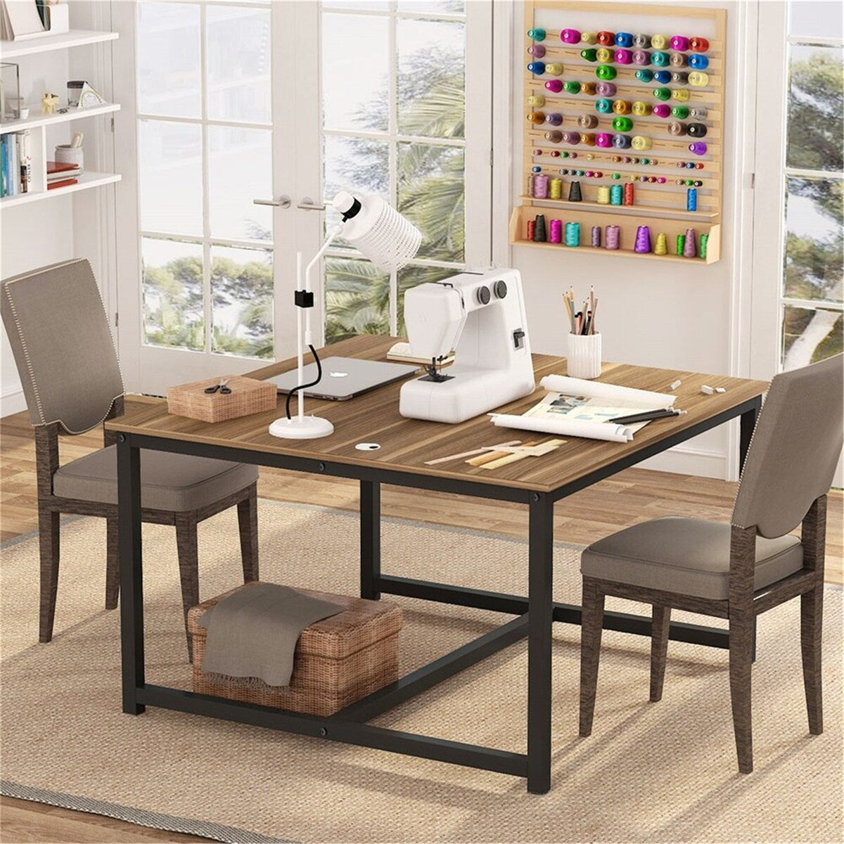Extra Large Double Computer Desk with Shelves,Two Person Desk