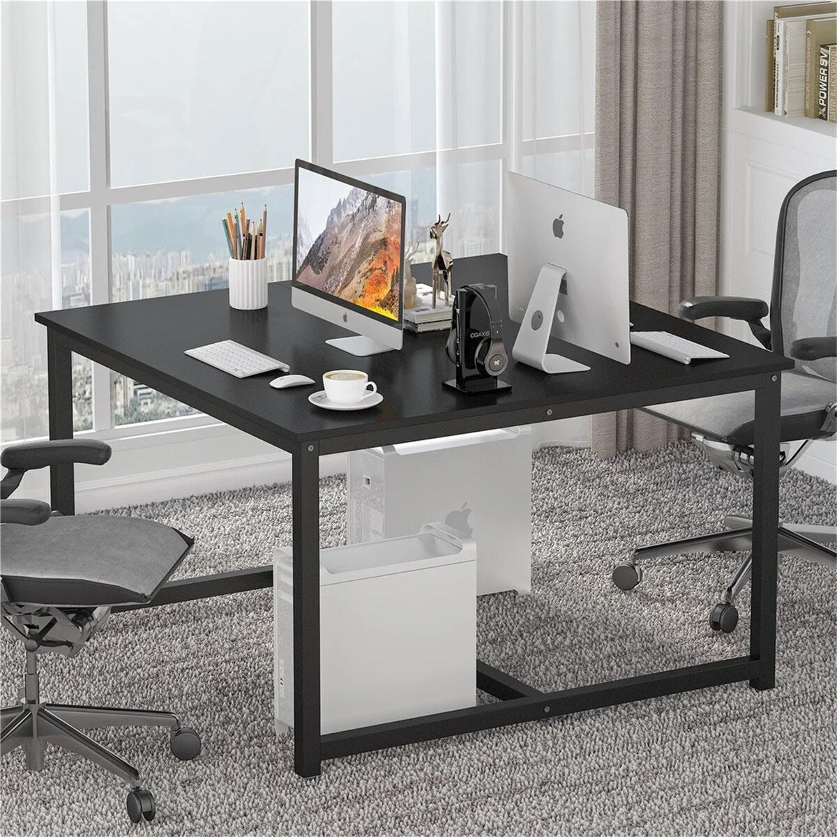 Extra Large Double Computer Desk with Shelves,Two Person Desk