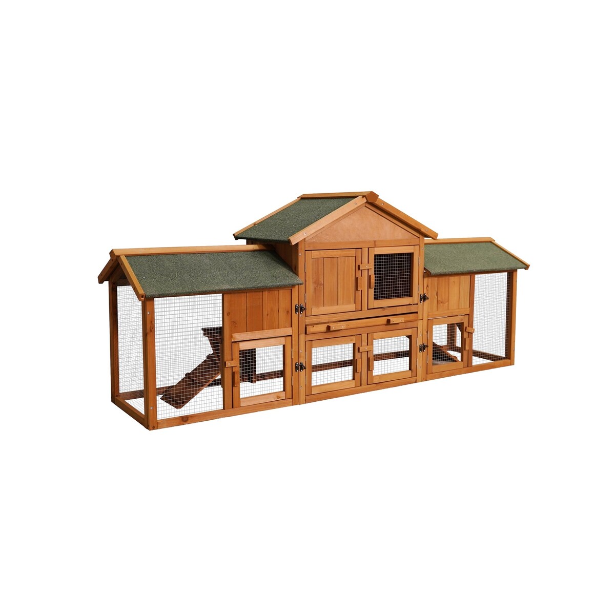 Extra Large Outdoor Wooden Bunny Cage with 2 Runs with Removable Tray with 2-Tier Waterproof Roof