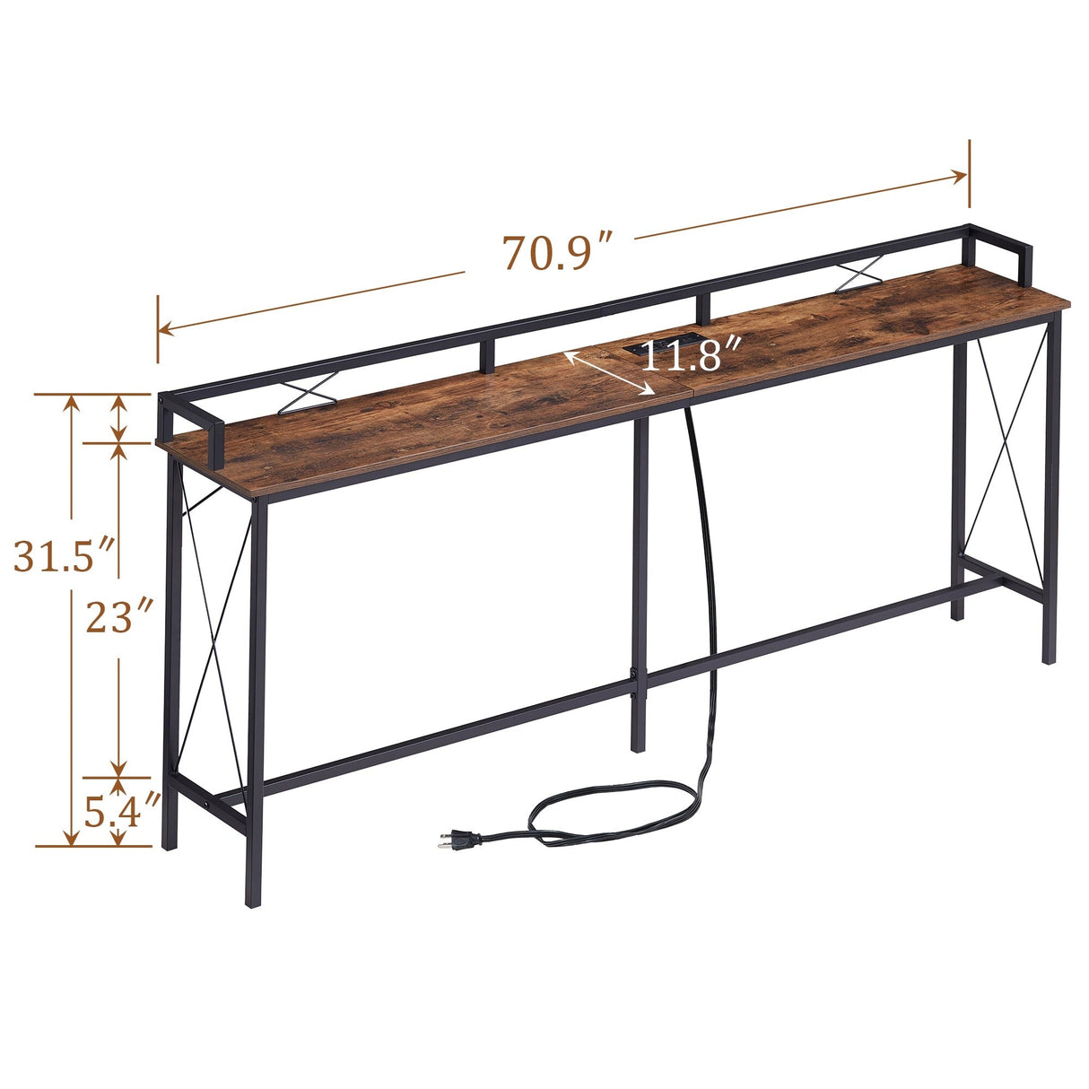 Javlergo Extra Long Console/Sofa Table with Charging Station & Power Outlet