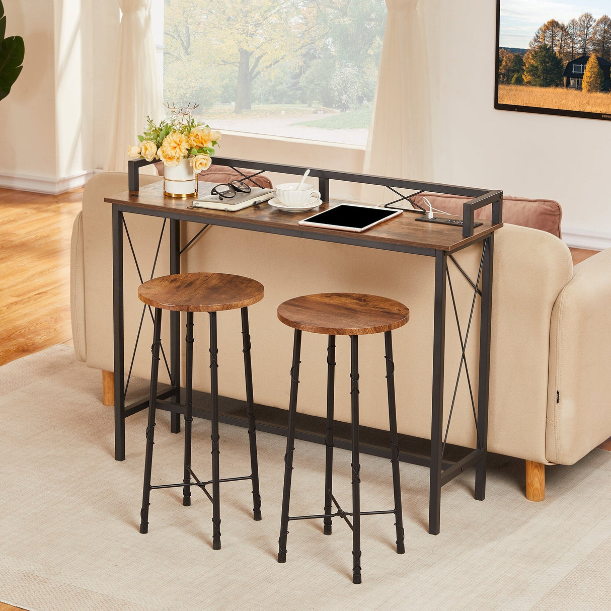 Javlergo Extra Long Console/Sofa Table with Charging Station & Power Outlet