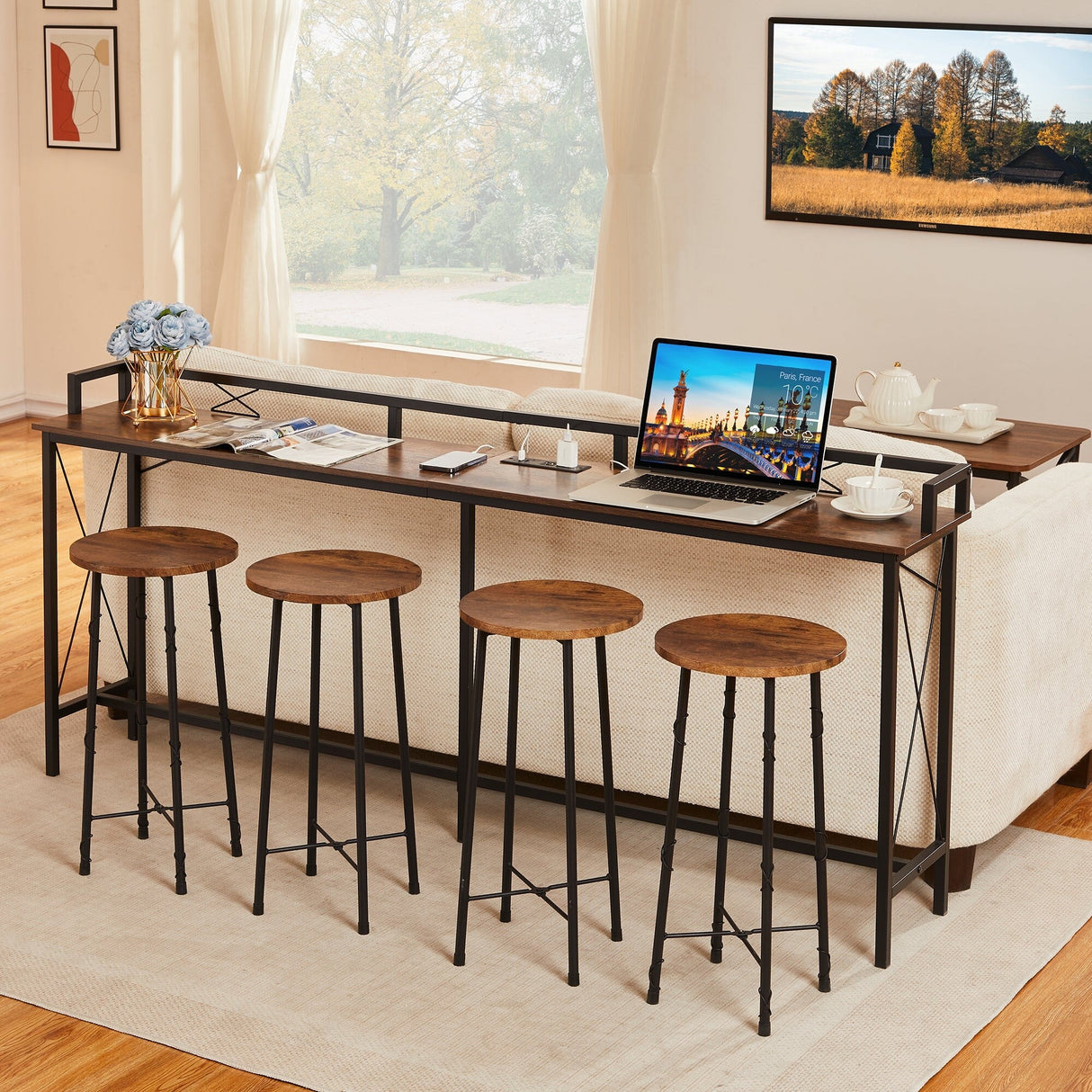 Javlergo Extra Long Console/Sofa Table with Charging Station & Power Outlet