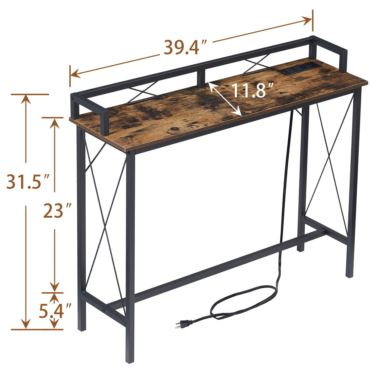 Javlergo Extra Long Console/Sofa Table with Charging Station & Power Outlet