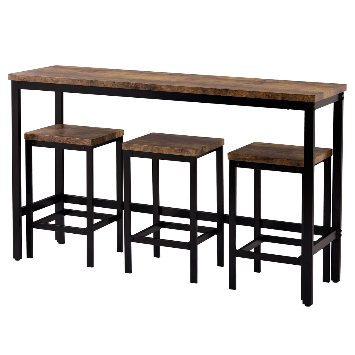 Extra Long Dining Table Set with 3 Stools Pub
