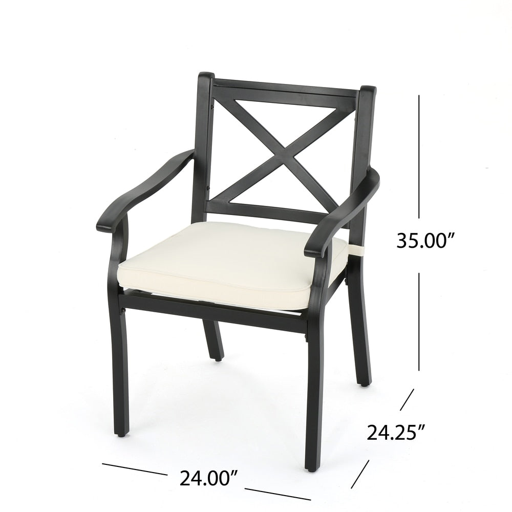 Exuma Outdoor Black Aluminum Chairs with Ivory Cushions (Set of 2) by Christopher Knight Home