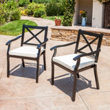 Exuma Outdoor Black Aluminum Chairs with Ivory Cushions (Set of 2) by Christopher Knight Home