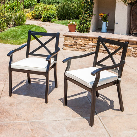 Exuma Outdoor Black Aluminum Chairs with Ivory Cushions (Set of 2) by Christopher Knight Home