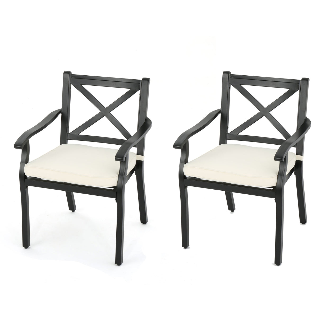 Exuma Outdoor Black Aluminum Chairs with Ivory Cushions (Set of 2) by Christopher Knight Home