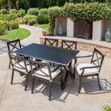 Exuma Outdoor Black Cast Aluminum Dining Set with Ivory Water Resistant Cushions by Christopher Knight Home