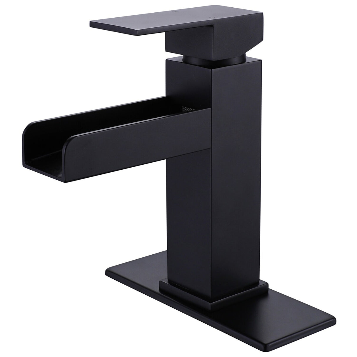 Bathroom Waterfall Faucet Single Hole With Deck Plate in Black / Gold, Deck Mounted