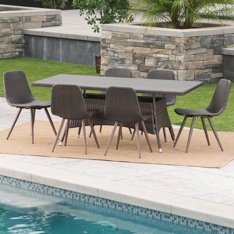 Ezra Outdoor 7-Piece Rectangle Wicker Dining Set by Christopher Knight Home