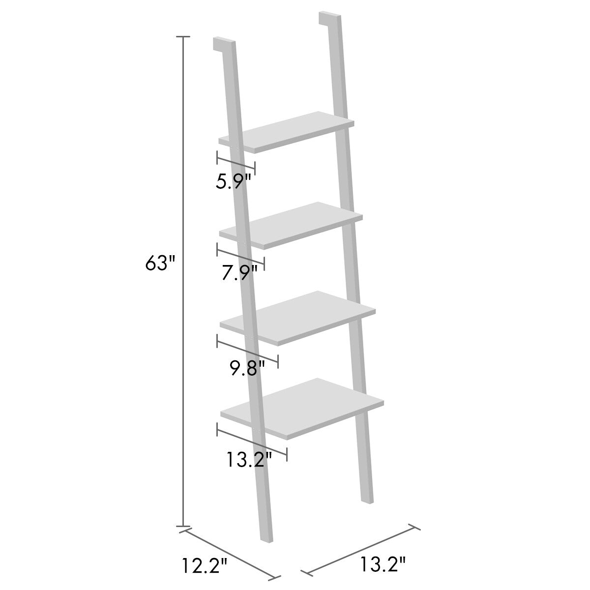 Timechee 4-Tier Bookshelf Leaning Ladder in White - Standard