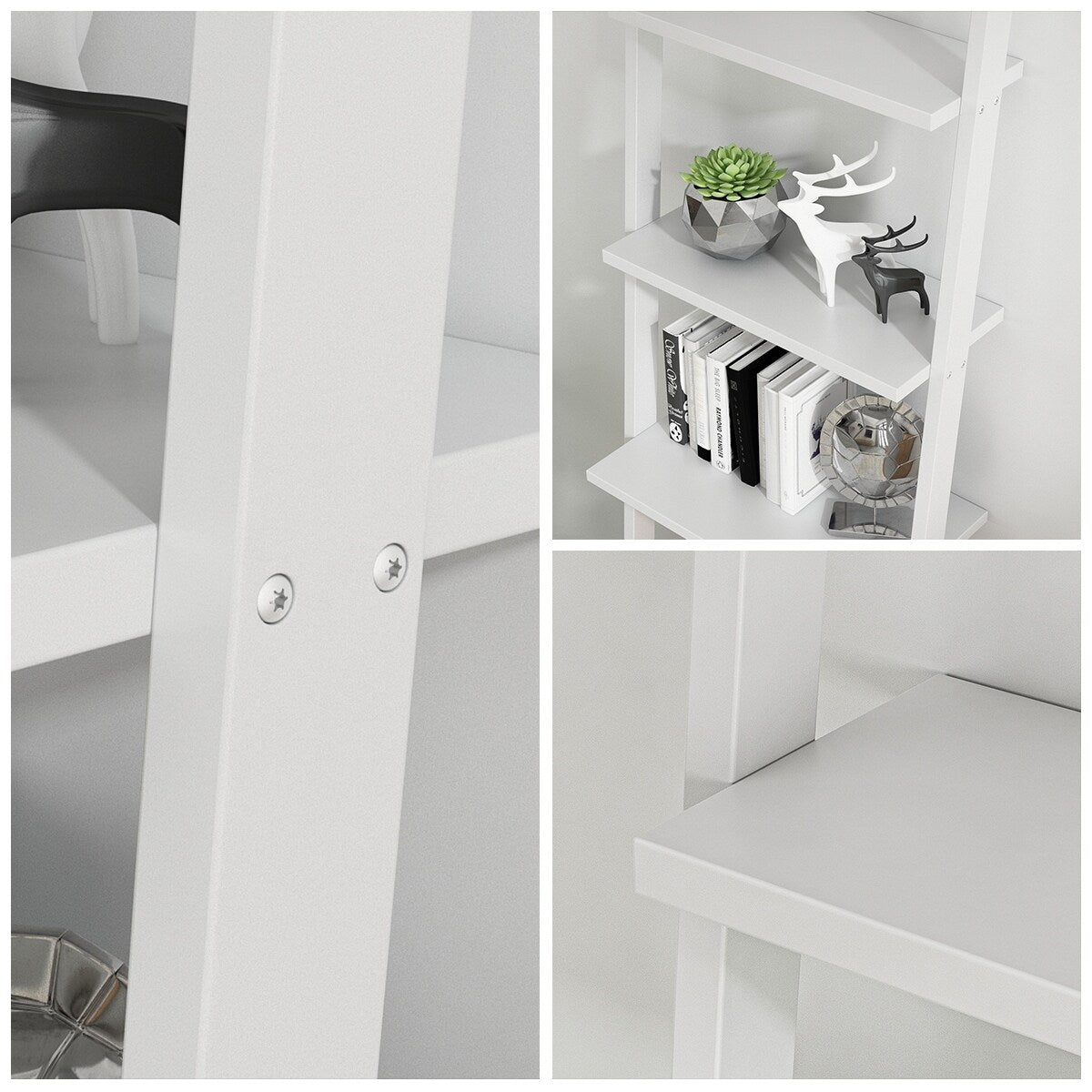 Timechee 4-Tier Bookshelf Leaning Ladder in White - Standard