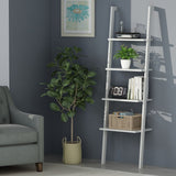 Timechee 4-Tier Bookshelf Leaning Ladder in White - Standard