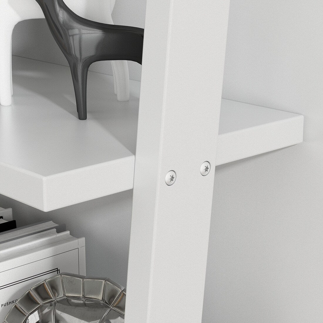 Timechee 4-Tier Bookshelf Leaning Ladder in White - Standard