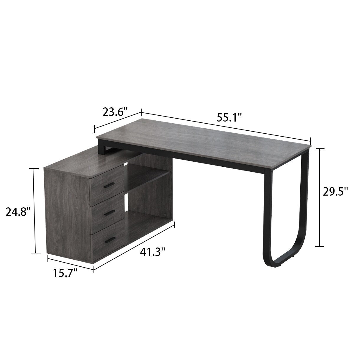 Timechee 55-inch L Shaped Office Computer Desk w/ Drawers, Grey Bron