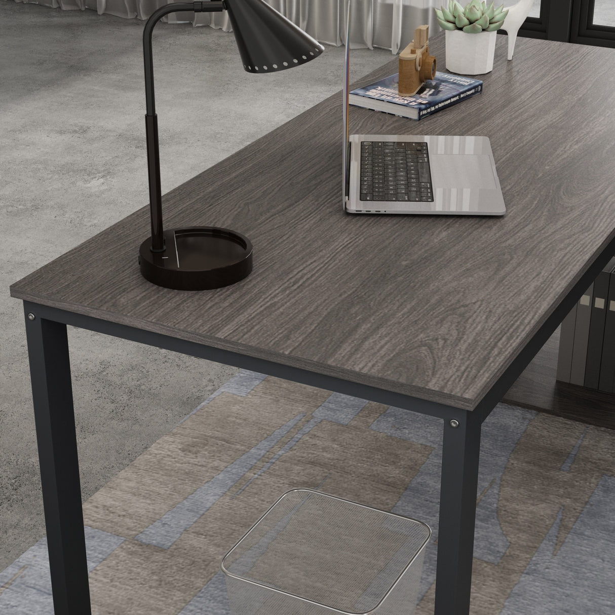 Timechee 55-inch L Shaped Office Computer Desk w/ Drawers, Grey Bron