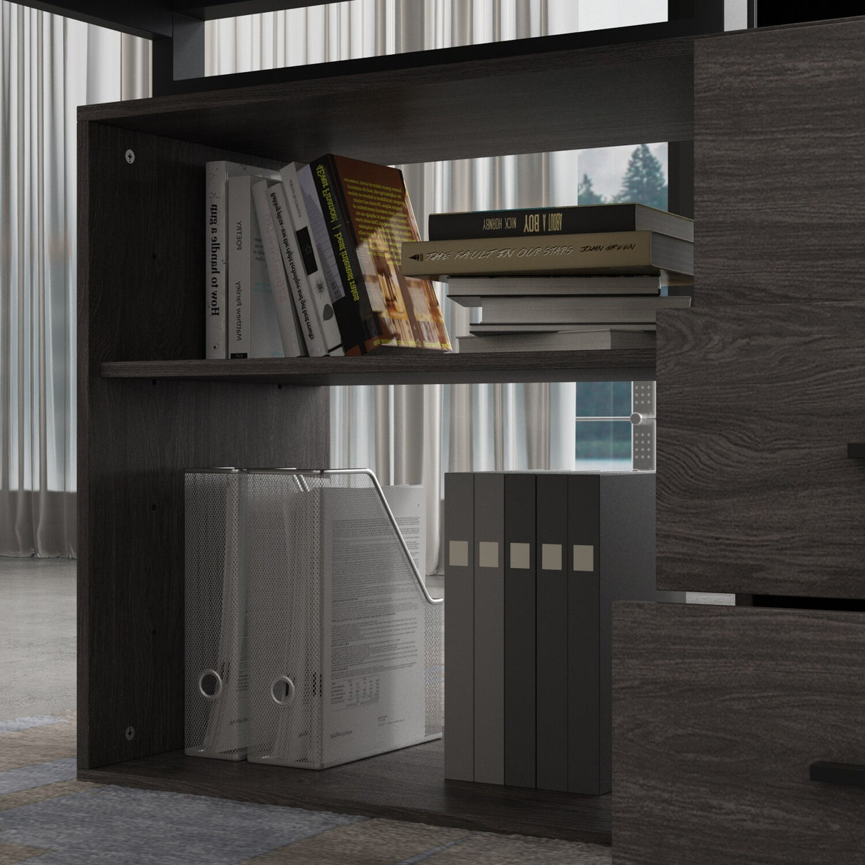 Timechee 55-inch L Shaped Office Computer Desk w/ Drawers, Grey Bron