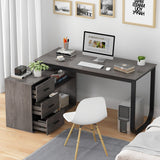 Timechee 55-inch L Shaped Office Computer Desk w/ Drawers, Grey Bron