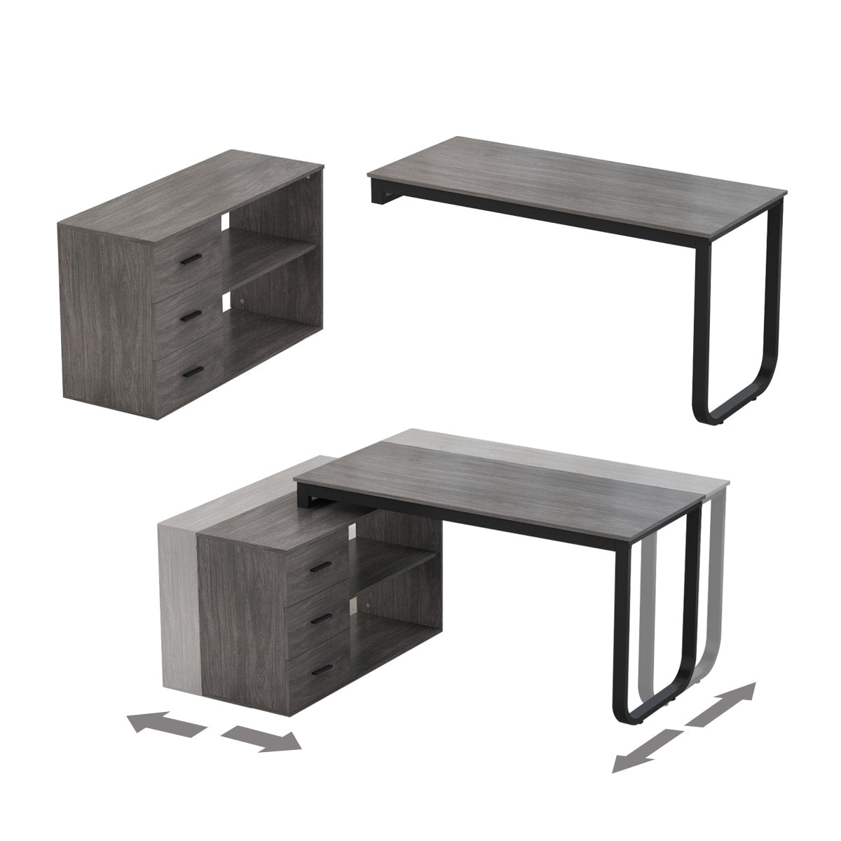 Timechee 55-inch L Shaped Office Computer Desk w/ Drawers, Grey Bron