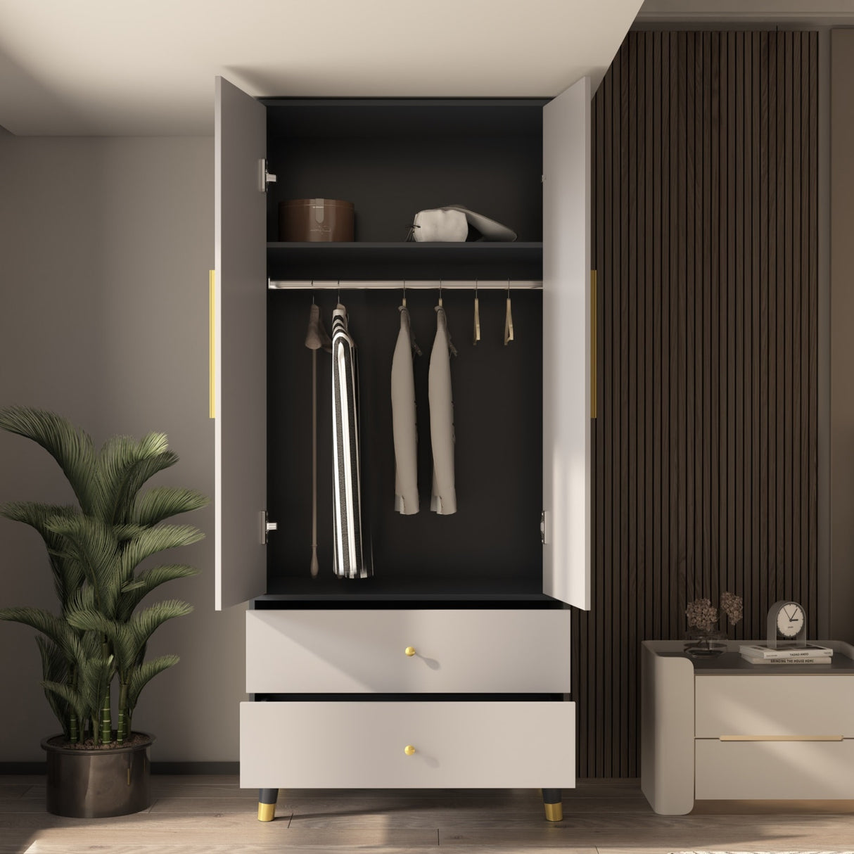 70.9"H Armoires & Wardrobe Two Drawers Hanging Storage Closet Cabinet