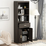 Timechee 70" Tall Bookcase, 2-Door Cabinet Storage w/ Drawer