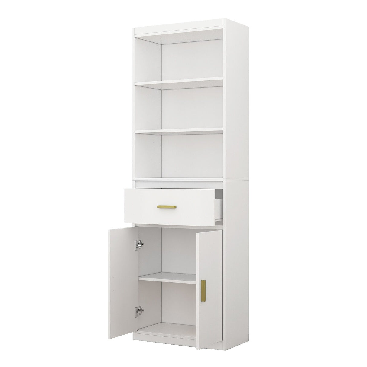 Timechee 70" Tall Bookcase, 2-Door Cabinet Storage w/ Drawer