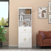 Timechee 70" Tall Bookcase, 2-Door Cabinet Storage w/ Drawer