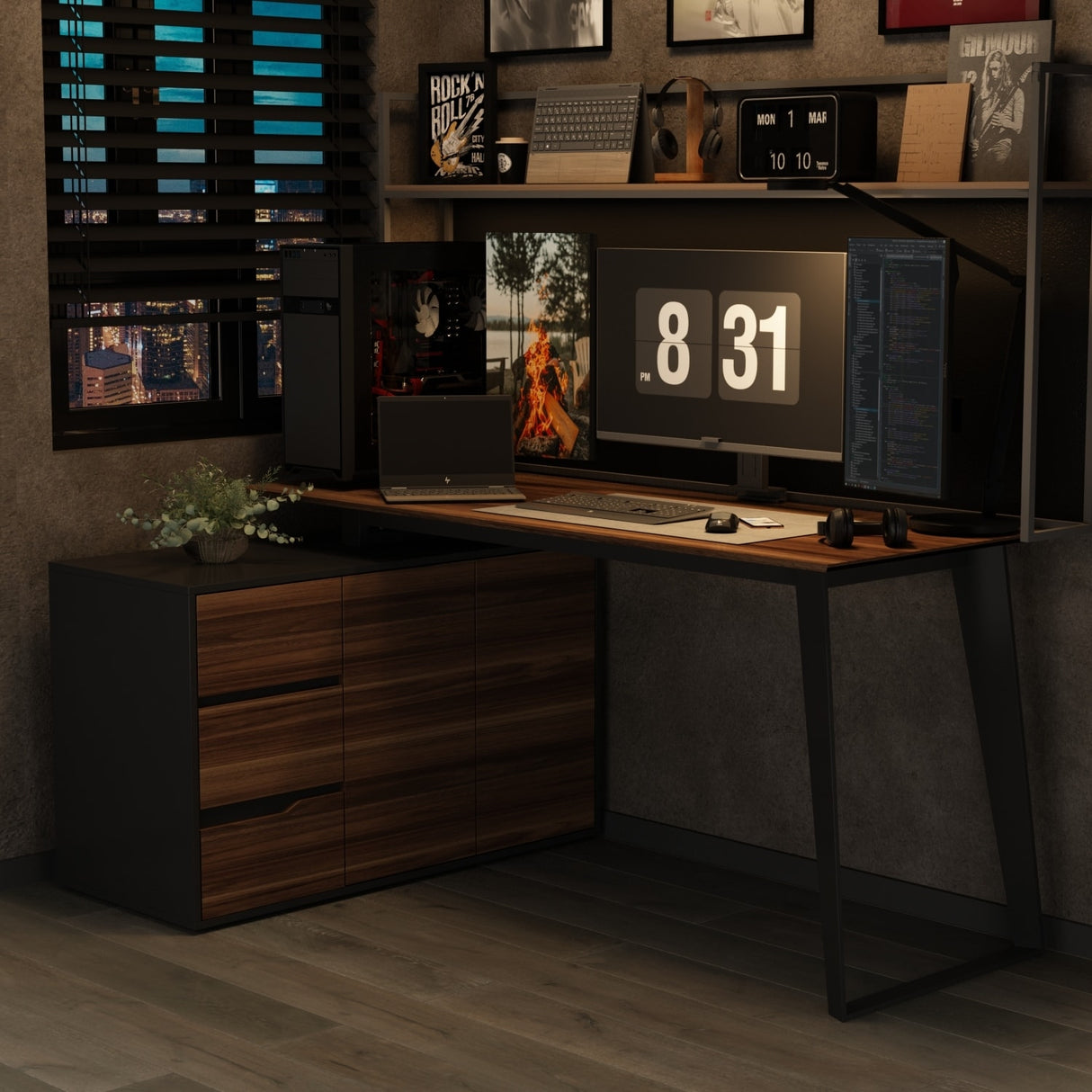 Timechee Home Office Desk L-Shaped Desk with Drawers Cabinet Corner Desk
