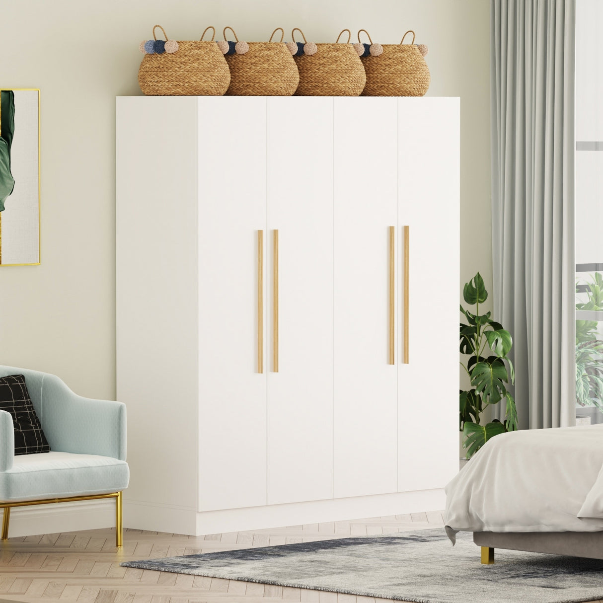 Timechee Large Armoire Wardrobe Closet Cabinet 4 Doors