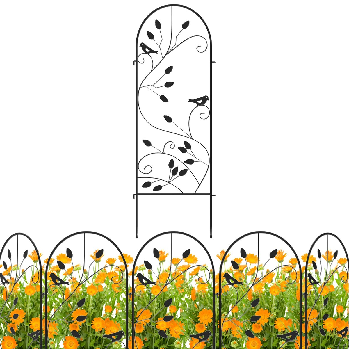 Timechee Tall Garden Fence, Metal Fencing Flower Barrier, 4 Panels
