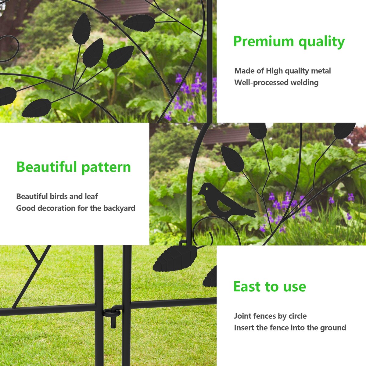 Timechee Tall Garden Fence, Metal Fencing Flower Barrier, 4 Panels