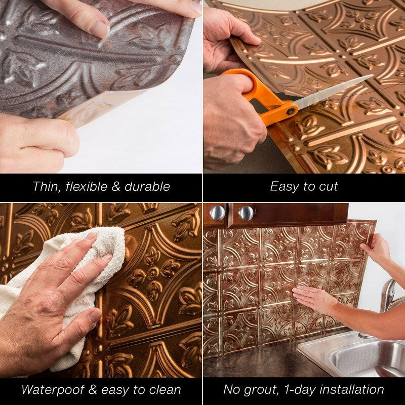 FASÄDE Waves Horizontal 4-foot x 8-foot PVC Wall Panel in Polished Copper