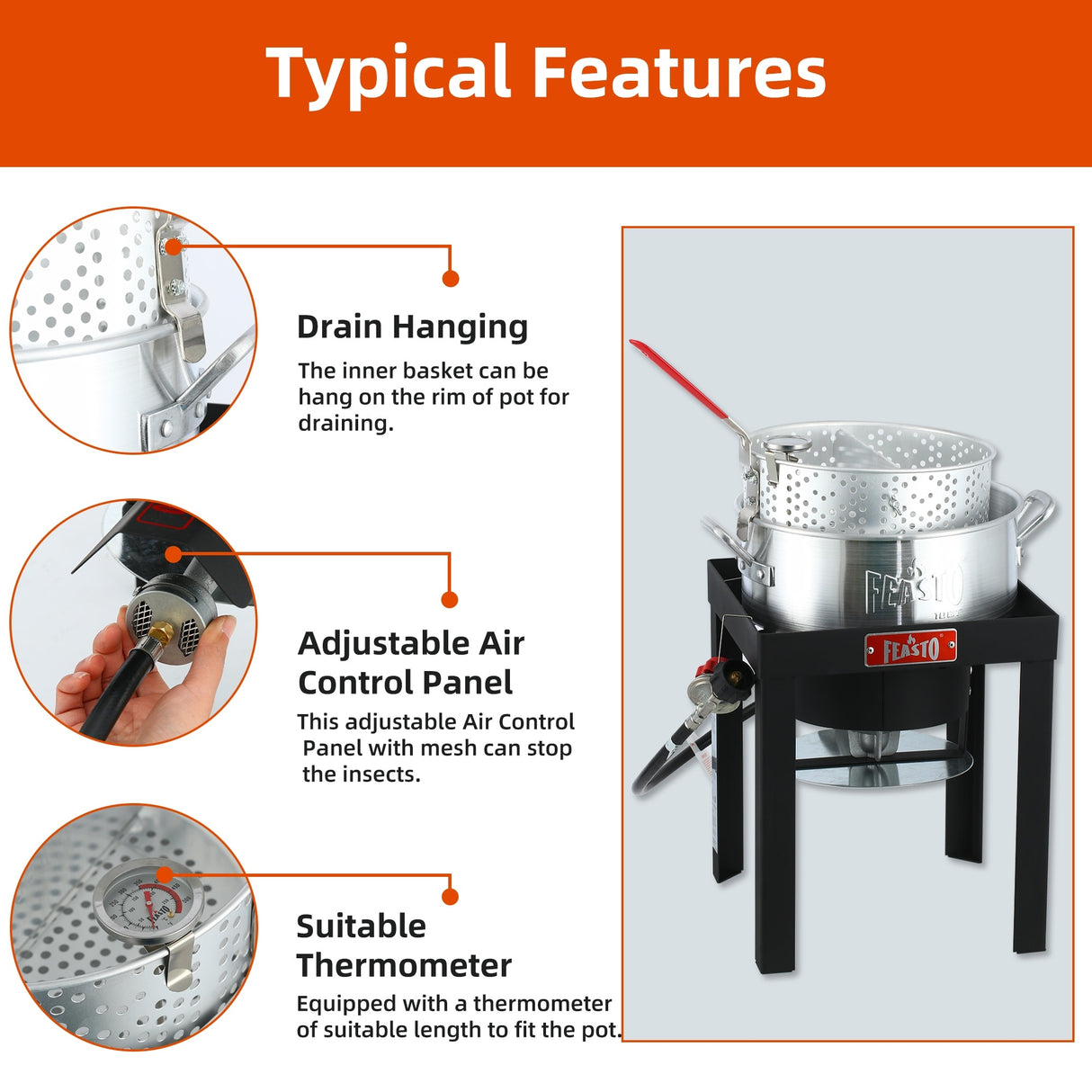 FEASTO 10 QT Fish Fryer Kit with Basket